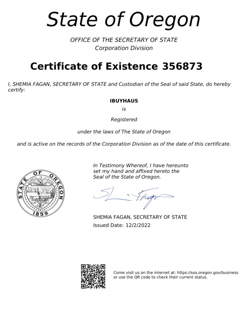 Certificate Of Existence Ibuyhaus